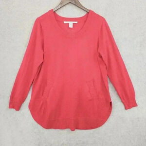 Max Studio Womens 1X Red Sweater With Pockets & Ribbed Hem 16PT